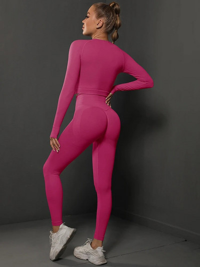 Set de yoga sport pentru antrenament pentru femei Îmbrăcăminte sportivă cu talie înaltă Îmbrăcăminte fitness Sală de gimnastică Alergare Trening Costum elastic elastic Set subțire solid 2BUC