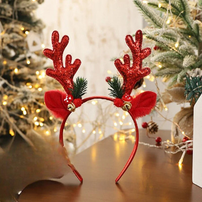 Ziemassvētku galvas saite Ziemassvētki Aļņa rags Zvana vizulis Ziemassvētku matu lente Laimīgu Jauno gadu Foto Rekvizīti Priecīgus Ziemassvētku dekors Dāvanas bērniem
