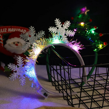 Коледна лента за глава с LED светлина Снежинки Коледни елхи Светеща лента за глава Прекрасна мигаща лента за коса Детски подаръци Коледен декор
