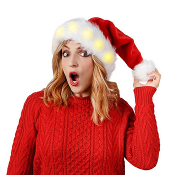 LED светеща коледна шапка Нова година 2023 Плюшена Коледа Дядо Коледа Червена шапка Весела Коледа Атмосфера Декор Подарък Консумативи за домашно парти