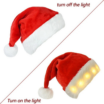 LED светеща коледна шапка Нова година 2023 Плюшена Коледа Дядо Коледа Червена шапка Весела Коледа Атмосфера Декор Подарък Консумативи за домашно парти