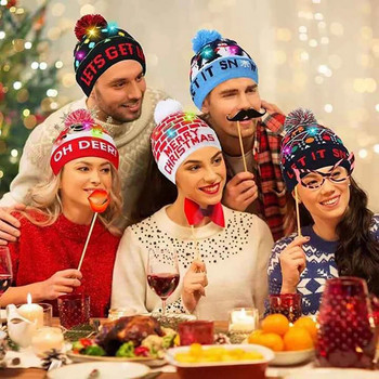 Коледна шапка с LED светлина Коледен светещ пуловер Плетена шапка Коледна шапка за възрастни Деца Новогодишен коледен декор 2023