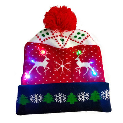 Ziemassvētku cepure ar LED gaismu Ziemassvētku apgaismojuma džemperis, trikotāžas beanie, Ziemassvētku cepure pieaugušajiem, bērniem, Jaungada Ziemassvētku dekors 2023