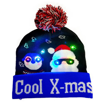 Ziemassvētku cepure ar LED gaismu Ziemassvētku apgaismojuma džemperis, trikotāžas beanie, Ziemassvētku cepure pieaugušajiem, bērniem, Jaungada Ziemassvētku dekors 2023