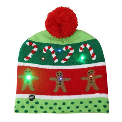 Ziemassvētku cepure ar LED gaismu Ziemassvētku apgaismojuma džemperis, trikotāžas beanie, Ziemassvētku cepure pieaugušajiem, bērniem, Jaungada Ziemassvētku dekors 2023