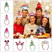 1 gab. mirdzoša Ziemassvētku eglītes galvassega Priecīgus Ziemassvētkus LED matu lentes festivāla ballīte multfilma Pūkaini matu lentes Jaungada galvassegas