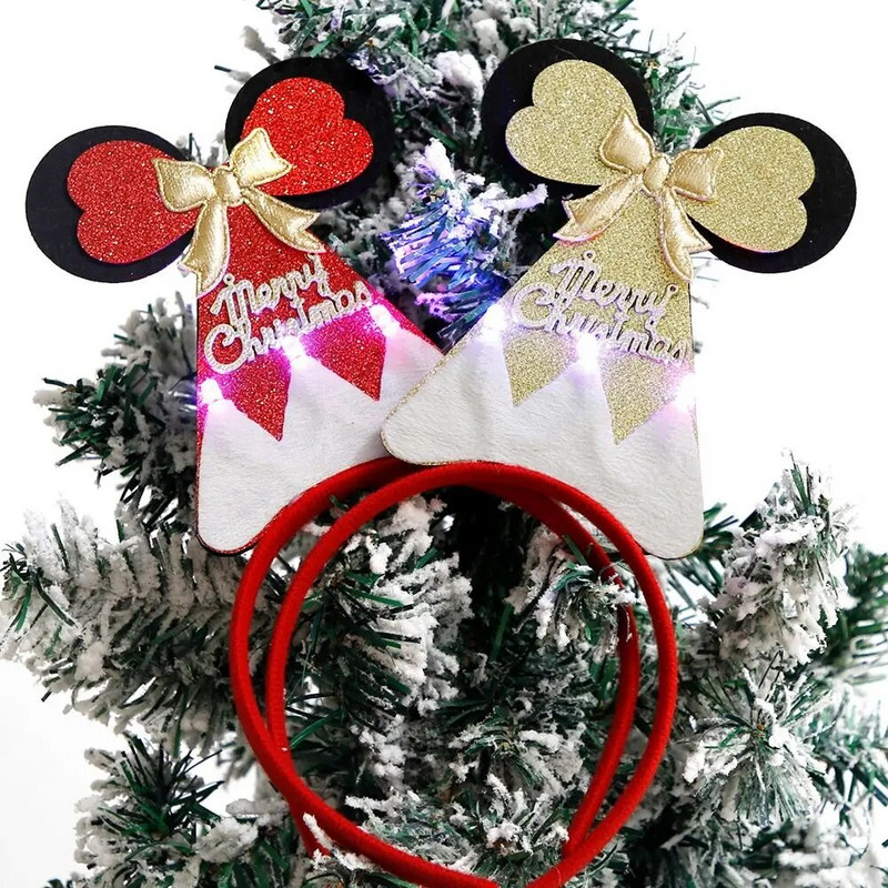 1 gab. mirdzoša Ziemassvētku eglītes galvassega Priecīgus Ziemassvētkus LED matu lentes festivāla ballīte multfilma Pūkaini matu lentes Jaungada galvassegas