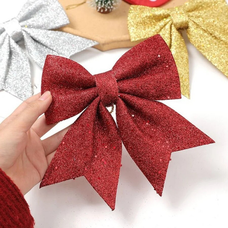 Božićne mašne Viseći ukrasi Zlatno-srebrne svjetlucave rukotvorine mašne Ukrasi za božićno drvce s mašnama Božićna zabava Vrpca Sjajna