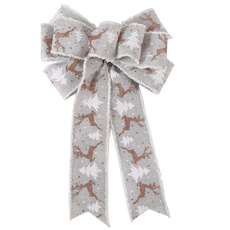 Lielas lentes bantes Bowknot Ziemassvētku eglīšu rotājumi Ziemassvētku brīvdienu ballīte Mājas dekors Rozā sarkana aļņa apdruka Dekorācijas kulons