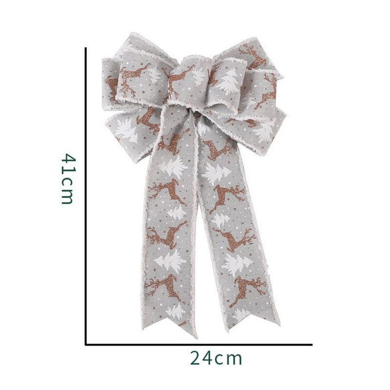 Lielas lentes bantes Bowknot Ziemassvētku eglīšu rotājumi Ziemassvētku brīvdienu ballīte Mājas dekors Rozā sarkana aļņa apdruka Dekorācijas kulons