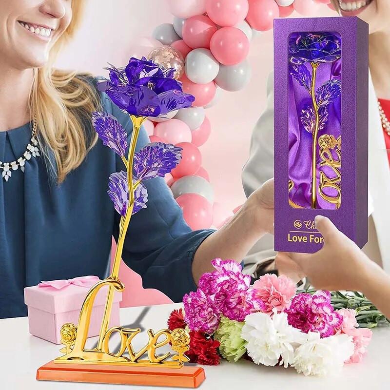 Valentīna dienas dāvana Mātes dienai 24K ar foliju pārklātas rozes Mākslīgie ziedi Kāzu dekors Mīļotājam apgaismojuma rozes Radoša dāvana