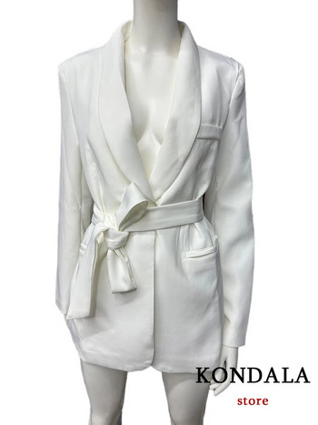 KONDALA Office Lady White Blazer Κοστούμια Γυναικεία Μακρυμάνικα V Σετ λαιμόκοψης Blazer+Μακρυπαντελόνι ψηλής μέσης Μόδα 2023