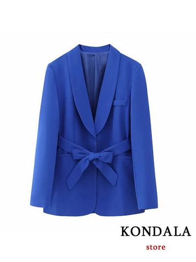 KONDALA Office Lady Bijeli blejzer odijela Ženski sako dugih rukava s V izrezom i pojasom + visoki struk širokih nogavica, modni kompleti dugih hlača 2023.