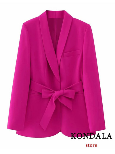 KONDALA Office Lady Bijeli blejzer odijela Ženski sako dugih rukava s V izrezom i pojasom + visoki struk širokih nogavica, modni kompleti dugih hlača 2023.