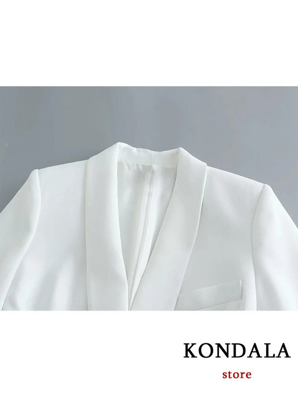 KONDALA Office Lady Bijeli blejzer odijela Ženski sako dugih rukava s V izrezom i pojasom + visoki struk širokih nogavica, modni kompleti dugih hlača 2023.