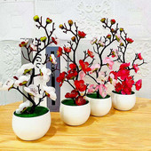1τεμ Bonsai Silk Flowers Plum Τεχνητά φυτά σε γλάστρες άνθη Προσομοίωση Βάζα Winter Plum Branch Βάζα Διακόσμηση Δωματίου σπιτιού Γάμου