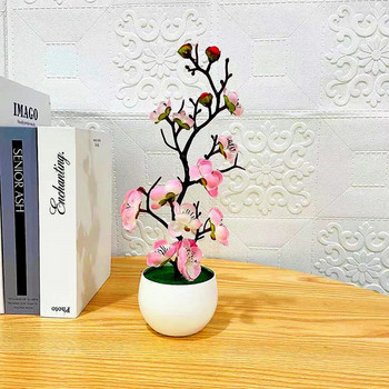 1τεμ Bonsai Silk Flowers Plum Τεχνητά φυτά σε γλάστρες άνθη Προσομοίωση Βάζα Winter Plum Branch Βάζα Διακόσμηση Δωματίου σπιτιού Γάμου