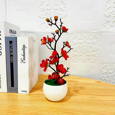 1τεμ Bonsai Silk Flowers Plum Τεχνητά φυτά σε γλάστρες άνθη Προσομοίωση Βάζα Winter Plum Branch Βάζα Διακόσμηση Δωματίου σπιτιού Γάμου