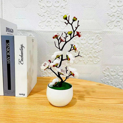 1τεμ Bonsai Silk Flowers Plum Τεχνητά φυτά σε γλάστρες άνθη Προσομοίωση Βάζα Winter Plum Branch Βάζα Διακόσμηση Δωματίου σπιτιού Γάμου