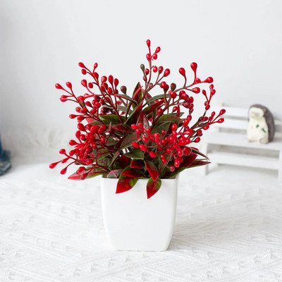 1τεμ Bonsai Silk Flowers Plum Τεχνητά φυτά σε γλάστρες άνθη Προσομοίωση Βάζα Winter Plum Branch Βάζα Διακόσμηση Δωματίου σπιτιού Γάμου