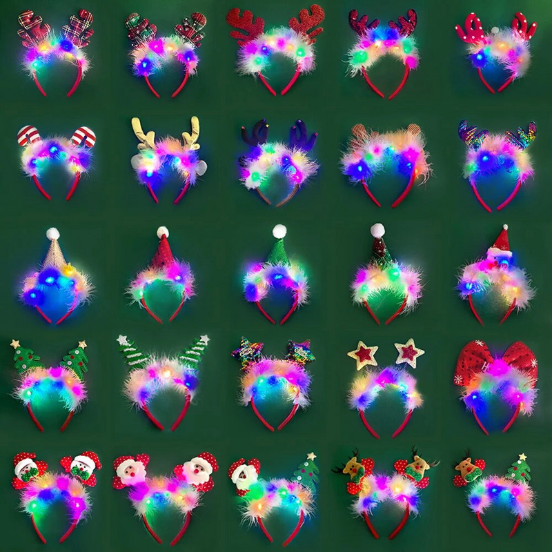 Ziemassvētku spoža galvas saite Svētku ballīšu piederumi Ziemassvētku Jaungada kleita Bērniem Pieaugušajiem Ziemassvētkos gaišas ragu galvassegas