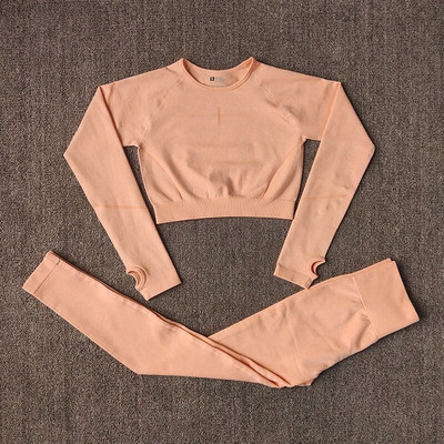 Čvrsti ženski bešavni set za jogu Odjeća za teretanu Tajice za fitness + duge majice Sportsko odijelo Ženska trenirka dugih rukava Aktivna odjeća