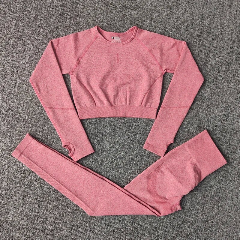 Čvrsti ženski bešavni set za jogu Odjeća za teretanu Tajice za fitness + duge majice Sportsko odijelo Ženska trenirka dugih rukava Aktivna odjeća