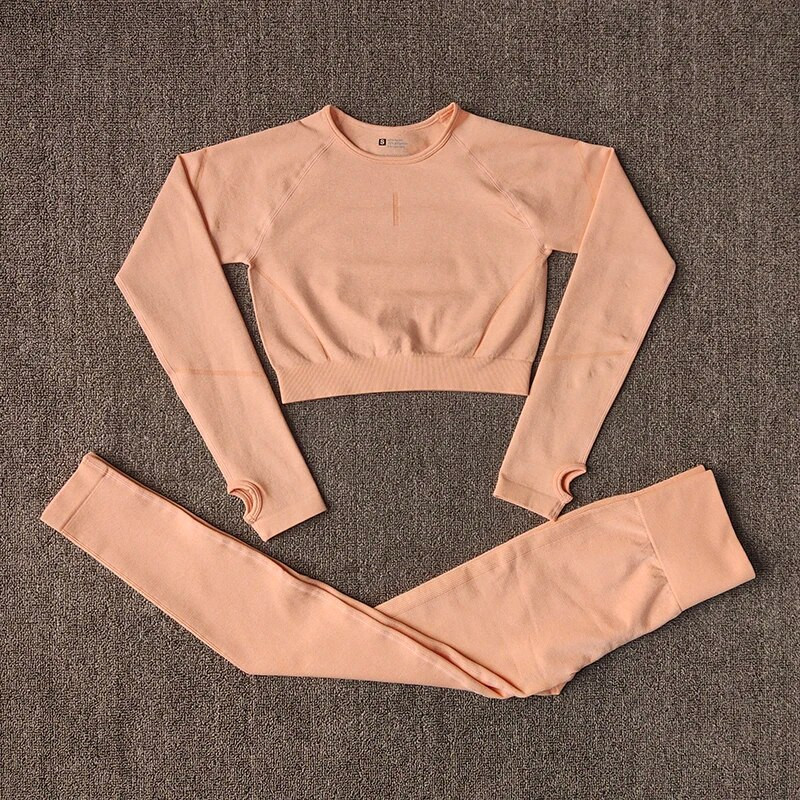 Čvrsti ženski bešavni set za jogu Odjeća za teretanu Tajice za fitness + duge majice Sportsko odijelo Ženska trenirka dugih rukava Aktivna odjeća