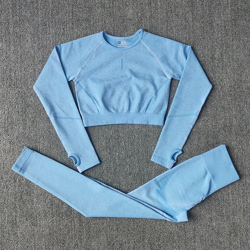 Čvrsti ženski bešavni set za jogu Odjeća za teretanu Tajice za fitness + duge majice Sportsko odijelo Ženska trenirka dugih rukava Aktivna odjeća