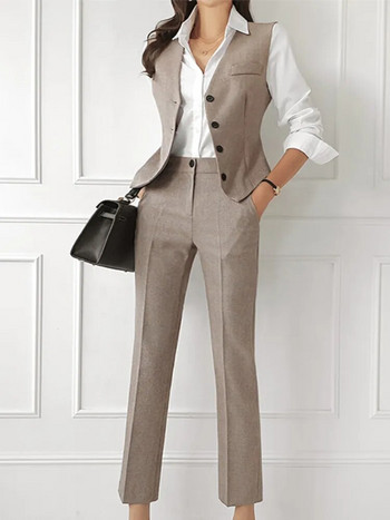 Κορεάτικη μόδα Γυναικείο σακάκι 3 τμχ Vintage μακρυμάνικο κοστούμι σακάκια γιλέκο και ίσιο παντελόνι κοστούμι Γυναικεία κομψά επαγγελματικά ρούχα Νέο