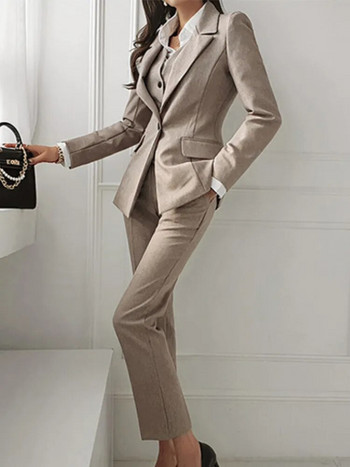 Κορεάτικη μόδα Γυναικείο σακάκι 3 τμχ Vintage μακρυμάνικο κοστούμι σακάκια γιλέκο και ίσιο παντελόνι κοστούμι Γυναικεία κομψά επαγγελματικά ρούχα Νέο