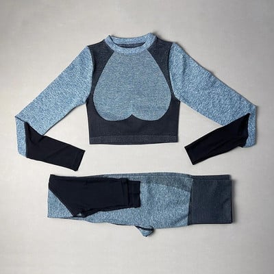 Ženski komplet za teretanu, majica s dugim rukavima, bešavna kontrola, sportske tajice s visokim strukom, sportska odjeća za teretanu, sportska odjeća, trenirka za djevojčice, sportsko odijelo