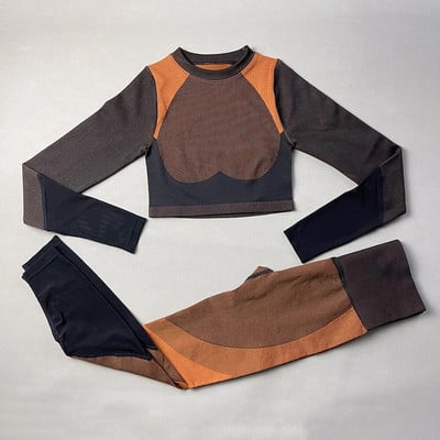 Ženski komplet za teretanu, majica s dugim rukavima, bešavna kontrola, sportske tajice s visokim strukom, sportska odjeća za teretanu, sportska odjeća, trenirka za djevojčice, sportsko odijelo