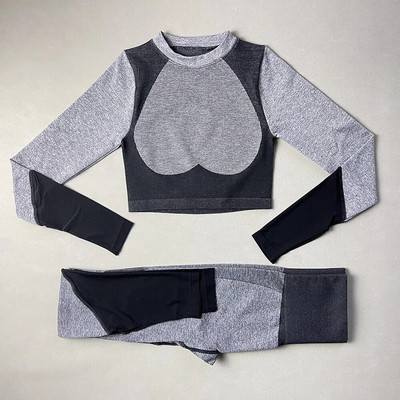 Ženski komplet za teretanu, majica s dugim rukavima, bešavna kontrola, sportske tajice s visokim strukom, sportska odjeća za teretanu, sportska odjeća, trenirka za djevojčice, sportsko odijelo