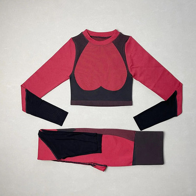 Ženski komplet za teretanu, majica s dugim rukavima, bešavna kontrola, sportske tajice s visokim strukom, sportska odjeća za teretanu, sportska odjeća, trenirka za djevojčice, sportsko odijelo