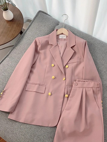 Κομψό Office Lady Blazer κοστούμι με μεταλλικό μακρυμάνικο παλτό ψηλόμεσο ίσιο παντελόνι 2023 Spring Chic Γυναικεία Σετ 2 τεμαχίων