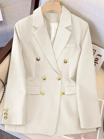 Κομψό Office Lady Blazer κοστούμι με μεταλλικό μακρυμάνικο παλτό ψηλόμεσο ίσιο παντελόνι 2023 Spring Chic Γυναικεία Σετ 2 τεμαχίων
