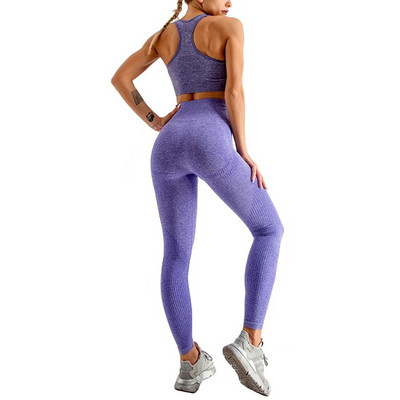 Bezšuvju jogas komplekts Fitness Sieviešu treniņš Sporta apģērbs Sporta zāle Apģērbs Sporta legingi Jogas krekli ar garām piedurknēm Crop Top sporta tērpi