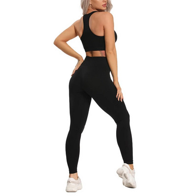 Bezšuvju jogas komplekts Fitness Sieviešu treniņš Sporta apģērbs Sporta zāle Apģērbs Sporta legingi Jogas krekli ar garām piedurknēm Crop Top sporta tērpi