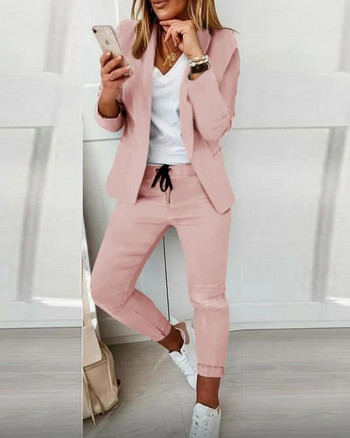 Γυναικείο κοστούμι 2 τεμαχίων σακάκι + παντελόνι σετ 2023 Άνοιξη φθινόπωρο Νέα μόδα casual γυριστός γιακάς μακρυμάνικο μπλέιζερ σετ γραφείου Lady
