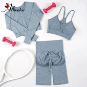 3-dijelna odijela za fitnes Sportska odjeća za žene Bešavna odjeća za vježbanje u teretani Top za jogu Push up tajice Aktivna odjeća Komplet za teretanu