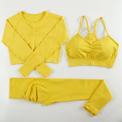 3-dijelna odijela za fitnes Sportska odjeća za žene Bešavna odjeća za vježbanje u teretani Top za jogu Push up tajice Aktivna odjeća Komplet za teretanu