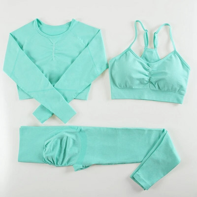 3-dijelna odijela za fitnes Sportska odjeća za žene Bešavna odjeća za vježbanje u teretani Top za jogu Push up tajice Aktivna odjeća Komplet za teretanu