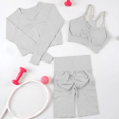 3-dijelna odijela za fitnes Sportska odjeća za žene Bešavna odjeća za vježbanje u teretani Top za jogu Push up tajice Aktivna odjeća Komplet za teretanu