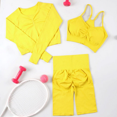 3-dijelna odijela za fitnes Sportska odjeća za žene Bešavna odjeća za vježbanje u teretani Top za jogu Push up tajice Aktivna odjeća Komplet za teretanu