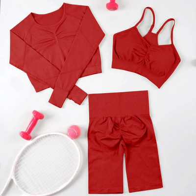 3-dijelna odijela za fitnes Sportska odjeća za žene Bešavna odjeća za vježbanje u teretani Top za jogu Push up tajice Aktivna odjeća Komplet za teretanu