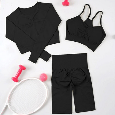 3-dijelna odijela za fitnes Sportska odjeća za žene Bešavna odjeća za vježbanje u teretani Top za jogu Push up tajice Aktivna odjeća Komplet za teretanu