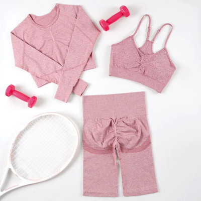 3-dijelna odijela za fitnes Sportska odjeća za žene Bešavna odjeća za vježbanje u teretani Top za jogu Push up tajice Aktivna odjeća Komplet za teretanu