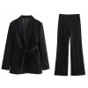 Modni jednobojni sako s remenom, ženski vintage sako s reverima, set od 2 komada, 2023. Proljetni šik uredski ženski bijeli odijela s hlačama