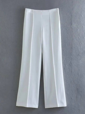 Γυναικείο κοστούμι μονόχρωμο σακάκι με ζώνη Vintage μακρυμάνικο σακάκι 2 τεμαχίων 2023 Άνοιξη Chic Γυναικείο Λευκό παντελόνι